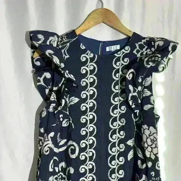 TCEC Barba Sleeveless Ruffle Dress Multi Colored Sheath Size Medium - Picture 6 of 9